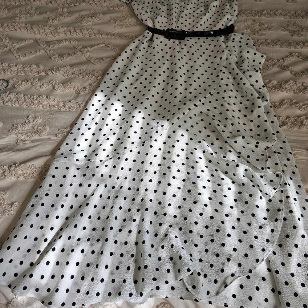 Ralph Lauren White Midi Dress with Black Polka Dots - Picture 7 of 10